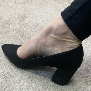7.5 black suede Kelly and Katie chunky pump
